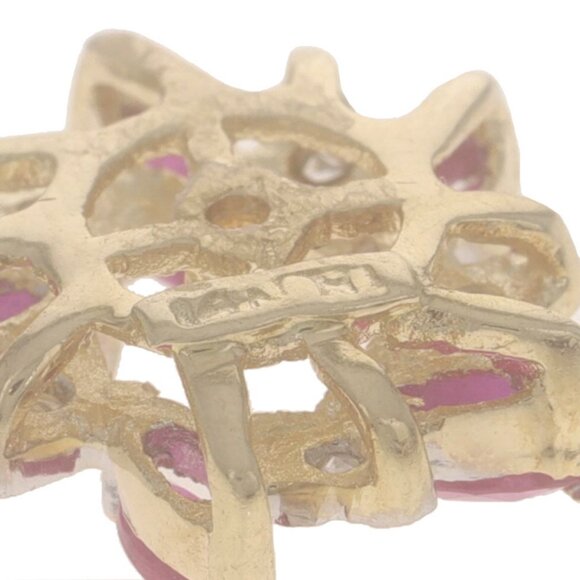 Yellow Gold Ruby Diamond Earring Enhancers 14k Marq .36ctw Floral Stud Jackets - Picture 5 of 5